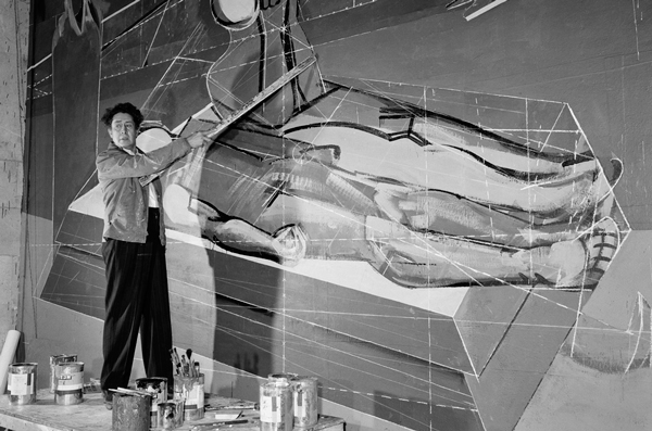 David-Alfaro-Siqueiros-pintando-el-mural-Tormento-de-Cuauhtémoc-inaugurado-el-23-de-agosto-de-1951-en-el-Palacio-de-Bellas-ArteX6